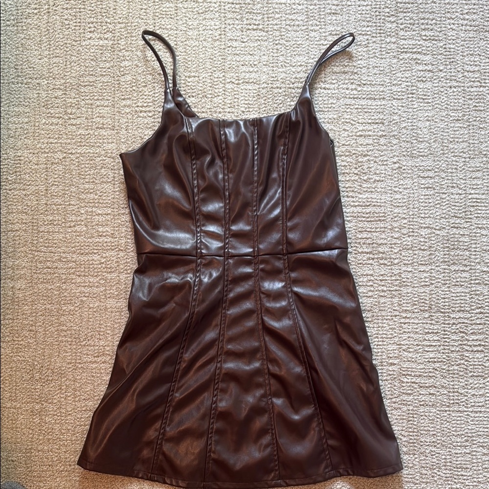 Cider Brown Ruched Spaghetti Strap Mini Dress